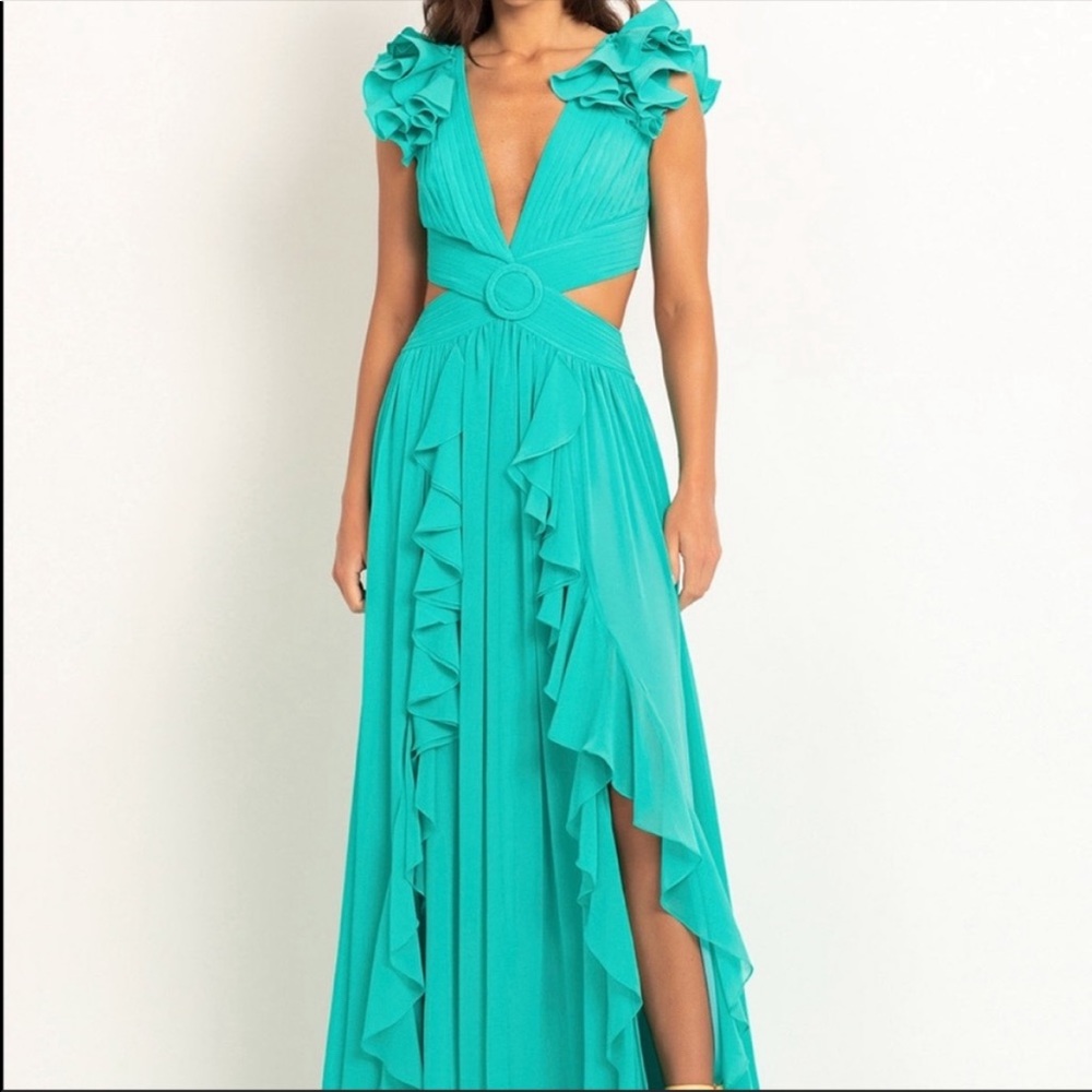 PatBo Flutter Sleeve Maxi Dress Cyan